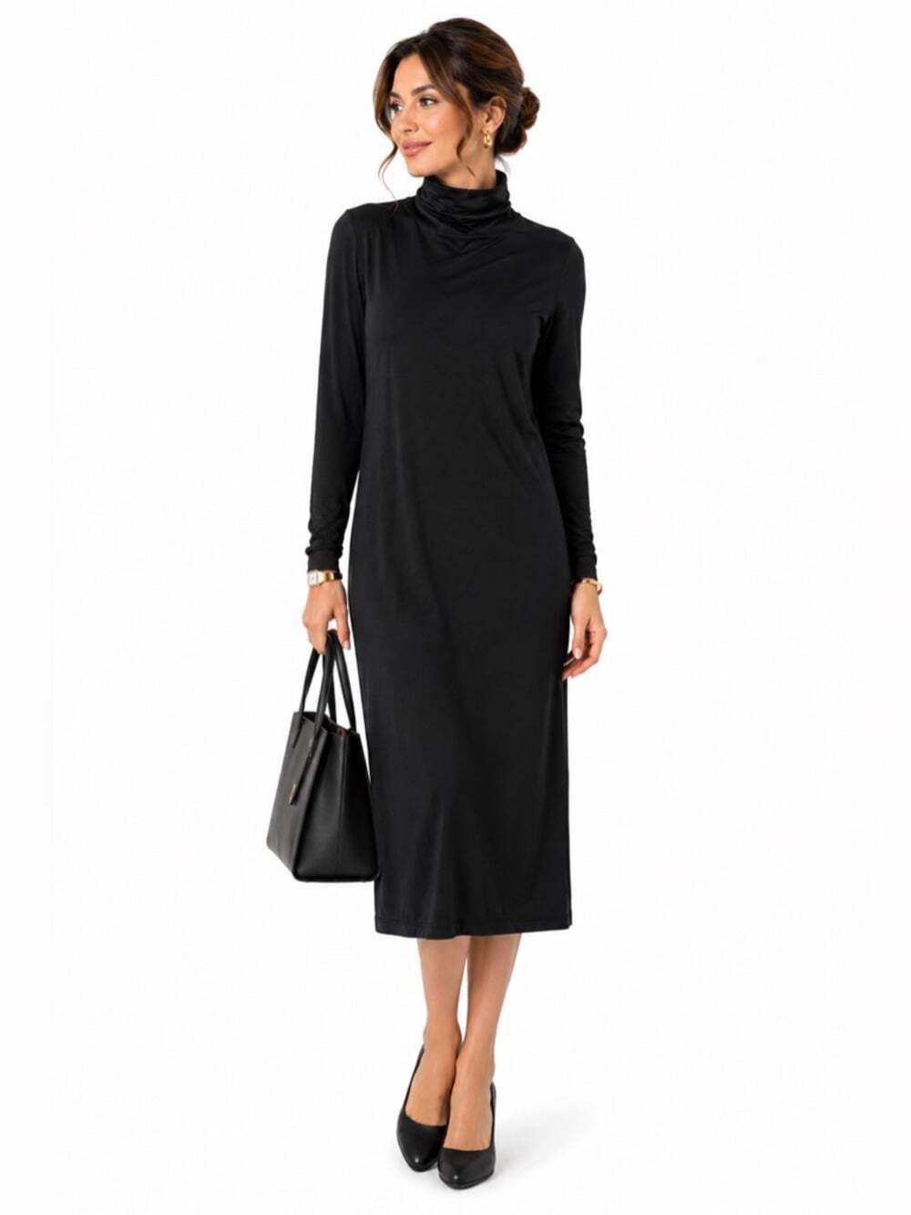 Press Elegant Maxi Dress Black Long Sleeve Mock Neck Small Formalcore